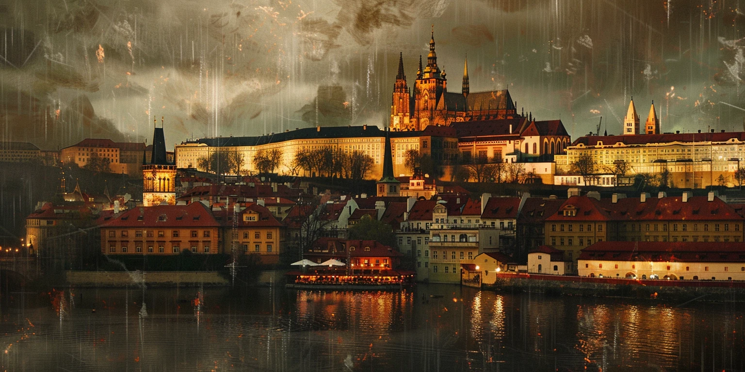 Pražský hrad v dešti